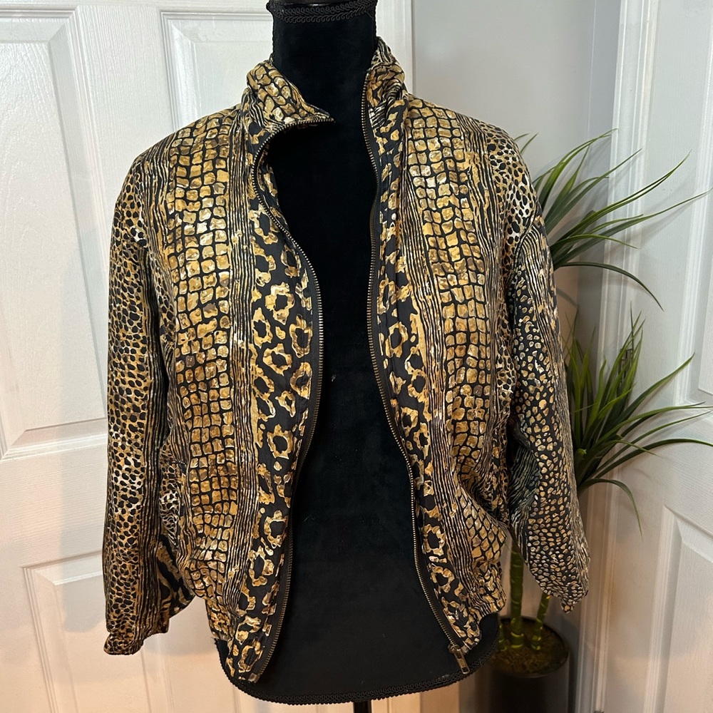 Vintage 80s 90s Animal Print Bomber Jacket Women’s Medium Leopard Print